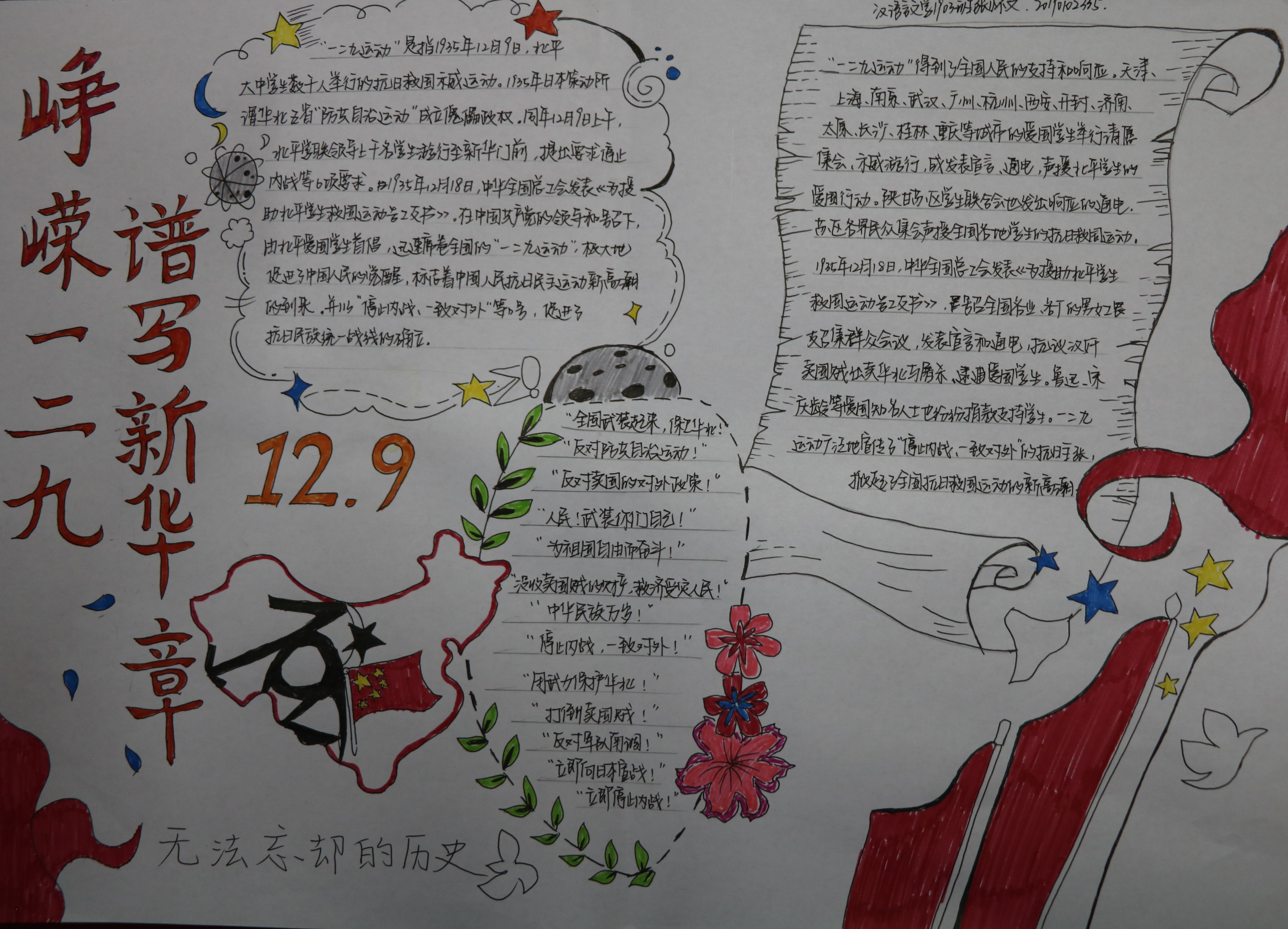 手抄报——峥嵘“一二·九”   谱写新华章